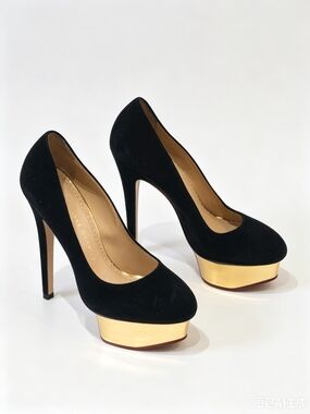 CHARLOTTE OLYMPIA DOLLY Black Suede Platform Pumps